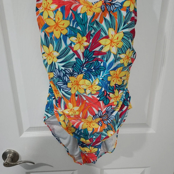 NWT Caribbean Joe Paradise Multi Standard Shirred One Piece Swimsuit in Size 16 - Picture 6 of 12